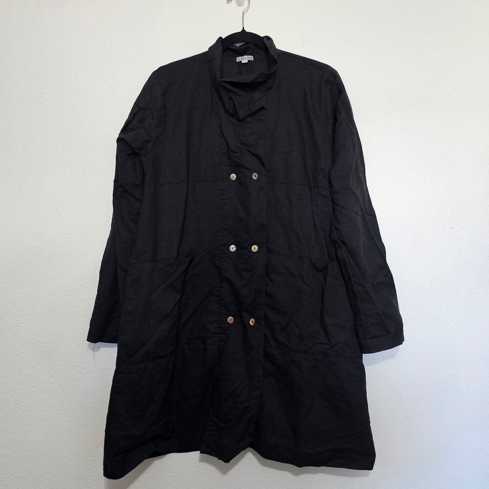 Quelques Choses Black Button Front Closure Jacket Blouse Lagenlook Women Medium
